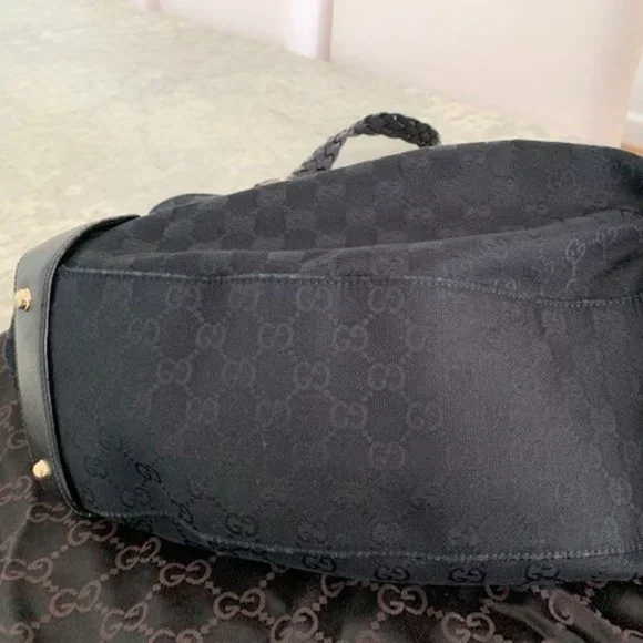 Gucci- Canvas Vintage Hobo bag with braided leather handles - Picture 3 of 7